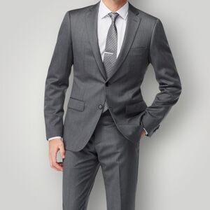 JOS A BANK Mens Two Peace Suit Blazer Jacket 52R Pant 44W-Unhemmed Gray Wool